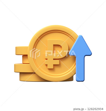 3D ruble appreciation icon. Money symbol with up arrow. 3D ruble appreciation icon. Money symbol with up arrow. 128202934