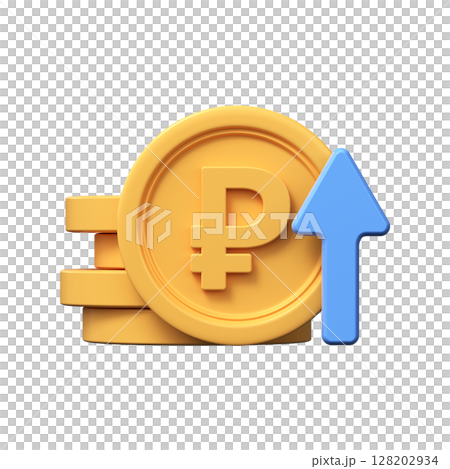 3D ruble appreciation icon. Money symbol with up arrow. 3D ruble appreciation icon. Money symbol with up arrow. 128202934