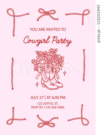 Cowgirl party invitation template with sample text 128202945