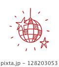 Hand drawn shiny disco ball and stars 128203053