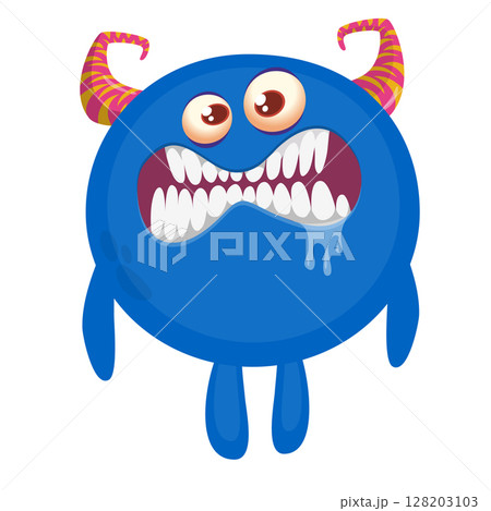 Cartoon cute monster with funny excited face expression waving hands . Vector illustration isolated on white. Halloween design Cartoon cute monster with funny excited face expression waving hands . Vector illustration isolated on white. Halloween design 128203103