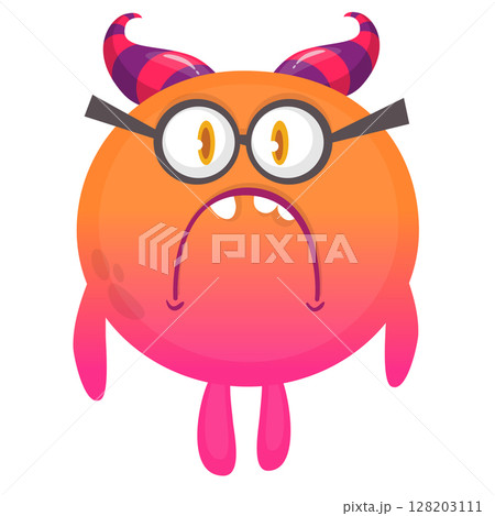 Cartoon cute monster with funny excited face expression waving hands . Vector illustration isolated on white. Halloween design Cartoon cute monster with funny excited face expression waving hands . Vector illustration isolated on white. Halloween design 128203111