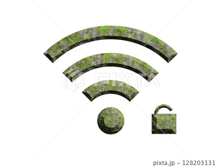 開いた鍵のついた石と緑のWi-Fiマークのイラスト wifiのアイコン ピクトグラム 128203131