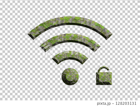 開いた鍵のついた石と緑のWi-Fiマークのイラスト wifiのアイコン ピクトグラム 128203131