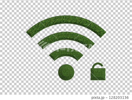 開いた鍵のついた芝生のWi-Fiマークのイラスト wifiのアイコン ピクトグラム 128203136