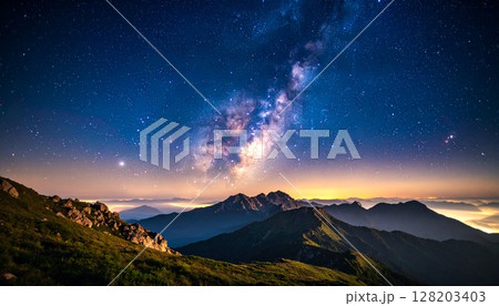 幻想的な星空の夜空 128203403