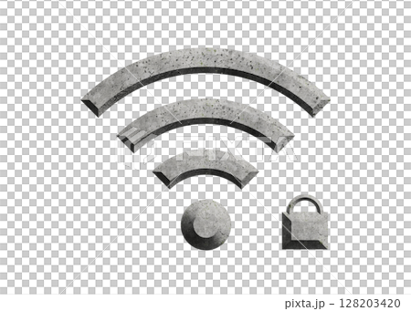Illustration of a gray Wi-Fi symbol with a lock wifi icon pictogram 128203420