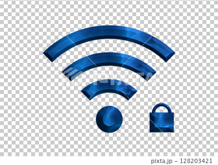 鍵のついた青いWi-Fiマークのイラスト wifiのアイコン ピクトグラム 128203421