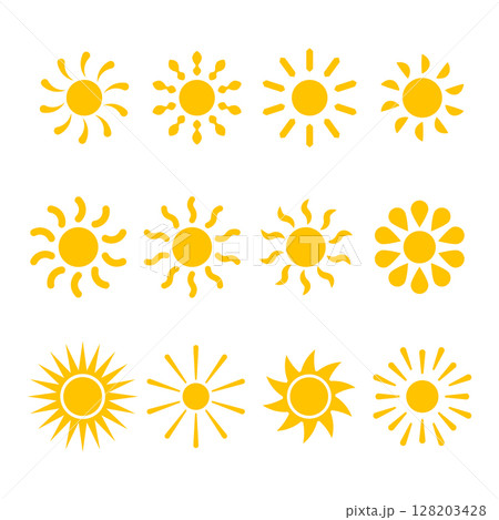 Collection of Decorative Yellow Sun Icons Vector Illustration. Set of decorative sun icons, each crafted in a unique style to bring a sense of warmth, energy and creativity. Collection of Decorative Yellow Sun Icons Vector Illustration. Set of decorative sun icons, each crafted in a unique style to bring a sense of warmth, energy and creativity. 128203428