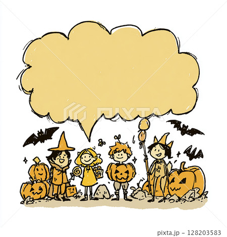 【フキダシ】トリックオアトリートを楽しむ子供たちとメッセージスペース 128203583