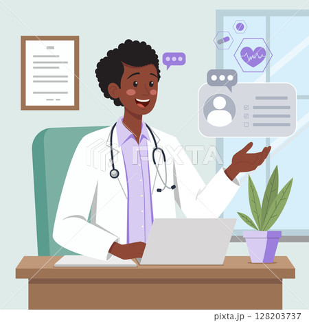 Dark Skinned Female Doctor in White Coat Dark Skinned Female Doctor in White Coat 128203737