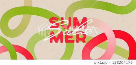 Summer horizontal abstract background with gradient and texture, hand drawn lines. Modern minimalist design template for sales, horizontal poster, header, cover. Vector illustration 128204173