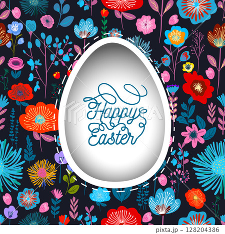 Easter card with egg on a dark background. hand drawn. Not AI, Vector illustration Easter card with egg on a dark background. hand drawn. Not AI, Vector illustration 128204386