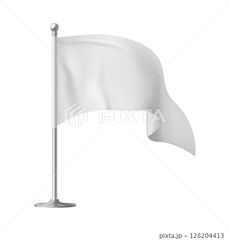 Fluttering blank mockup of a triangular white flag on a flagpole. Fluttering blank mockup of a triangular white flag on a flagpole. 128204413