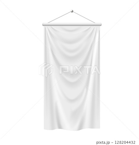 Blank of white long pennant flag banner, vector fabric canvas hanging on strings, realistic textile vertical banner Blank of white long pennant flag banner, vector fabric canvas hanging on strings, realistic textile vertical banner 128204432