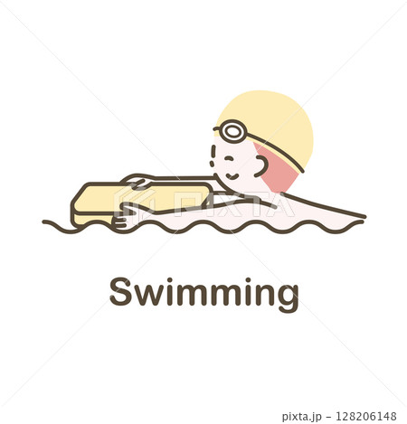 ビート板を持って泳ぐ子どものイラスト 128206148