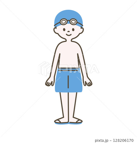 水泳帽をかぶった水着の子ども_2 128206170