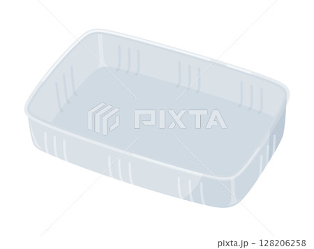 食品を入れる透明の四角いプラスチックの容器のイラスト_蓋無し 128206258