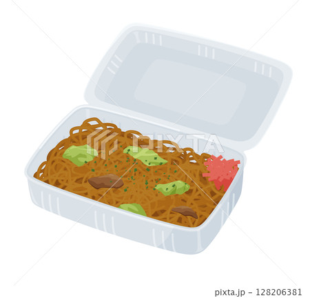 パックに入ったお祭りの焼きそばのイラスト 128206381