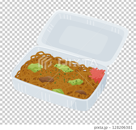 パックに入ったお祭りの焼きそばのイラスト 128206381
