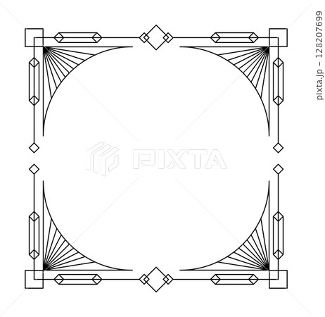 Intricate black and white vector art deco aesthetic frame featuring geometric shape and line, perfect for invitations, posters, or vintage themed designs 128207699