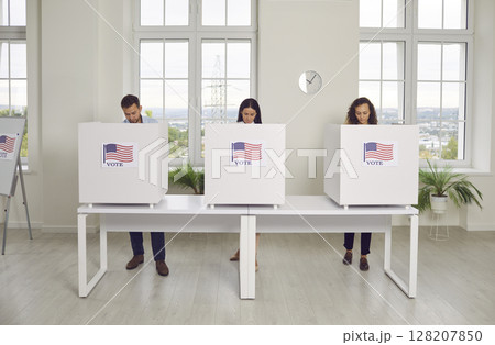 Diverse Group of USA Citizens Voting on Election Day 128207850