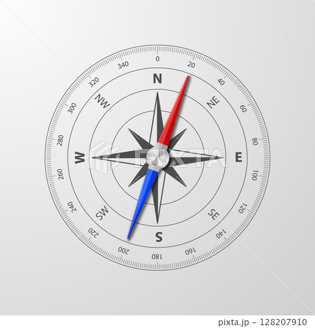 Vector Compass Realistic Icon for Navigation. Travel Compass Rose Illustration, Nautical Compass for Adventure, Journey and Tourism Design. Vintage Compass Map Element, Directional Symbol 128207910