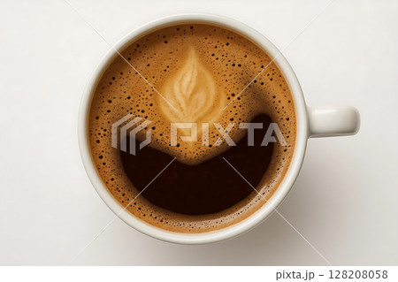 Steaming Cup of Aromatic Black Coffee on White Surface 128208058