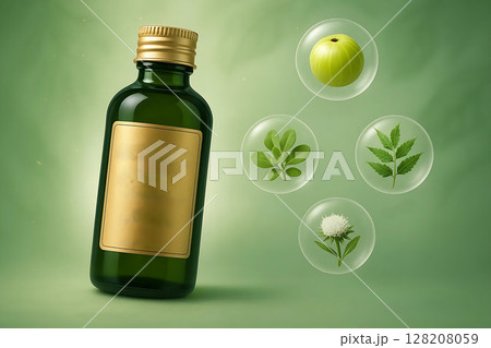 Glass Bottle of Herbal Infusion with Natural Ingredients 128208059