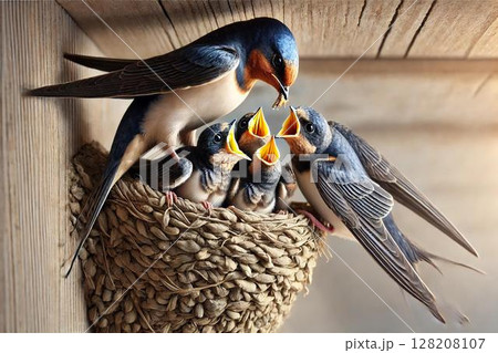 ツバメの子育て ツバメの子育て 128208107