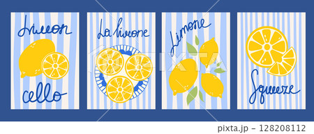 Set of colorful italian posters with lemons. 128208112