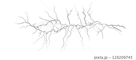 Crack Lightning Fracture Vein Neural Path Thin Jagged Line On White Background. Perfect For Damage Texture, Shock Effect, Sci-Fi Or Medical Themes. Vector Illustration. 128209745