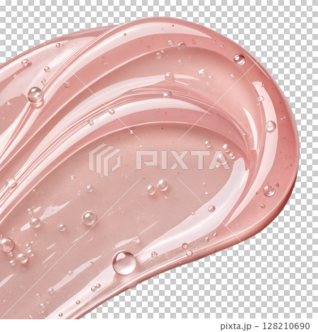Pink gel swatch with shiny bubbles, abstract liquid effect isolated on transparent background, glossy surface, cosmetic design, skincare or beauty product 128210690