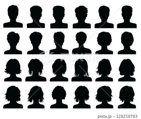 Set of black silhouettes of heads on a white background 128210783