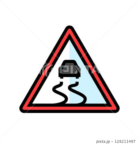 icy roads car driving obstacles color icon vector illustration 128211497