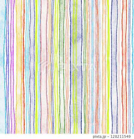 Seamless striped colorful watercolor pattern with abstract lines. Ideal for textile, wallpaper, wrapping, and surface design. Hand drawn texture for prints, backgrounds, and decor elements. Seamless striped colorful watercolor pattern with abstract lines. Ideal for textile, wallpaper, wrapping, and surface design. Hand drawn texture for prints, backgrounds, and decor elements. 128211549
