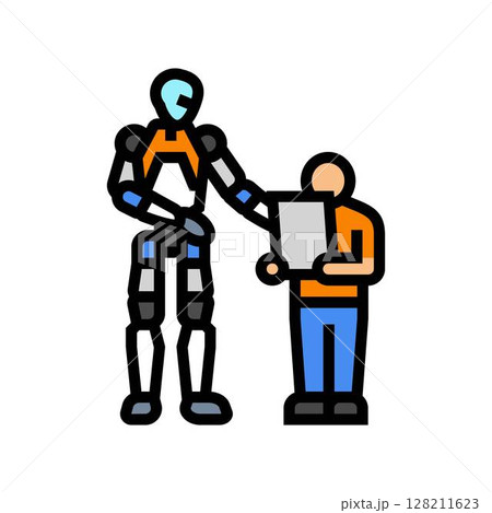 robot child interaction social robotics color icon vector illustration 128211623