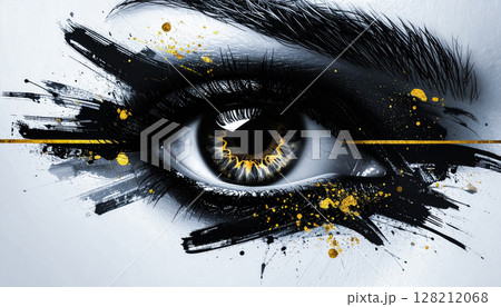 目元をアーティスティックに描いたポートレート ／ 視線と感情を象徴するインパクトのあるアートワーク 128212068