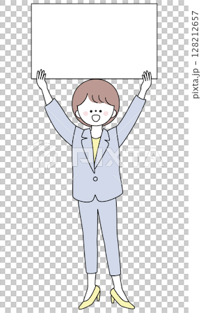 Illustration of a woman in a suit standing with a whiteboard Illustration of a woman in a suit standing with a whiteboard 128212657