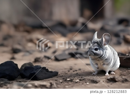 灰の中でたたずむチンチラの哀しげな瞳 128212883