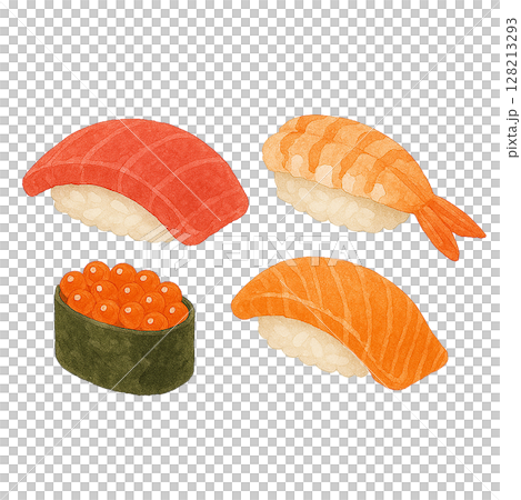 水彩風寿司盛り合わせイラスト 128213293