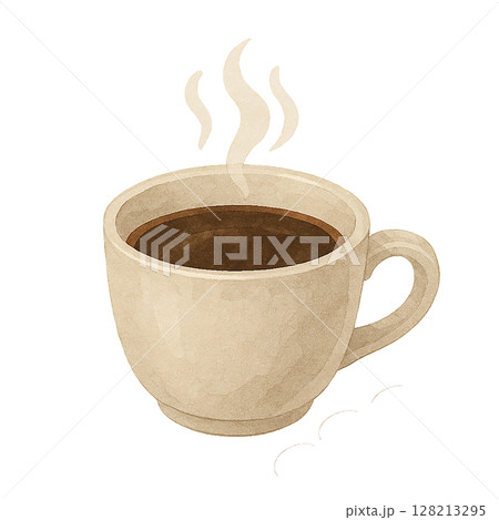 水彩風ホットコーヒーカップイラスト 128213295