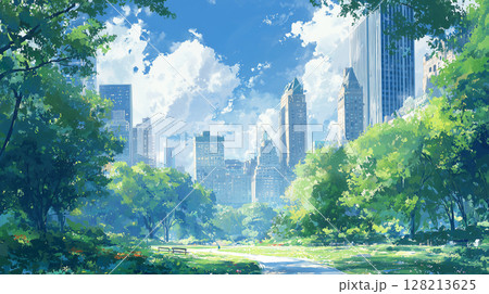 爽やかな新緑のセントラルパーク:ニューヨークの都会のオアシス 爽やかな新緑のセントラルパーク:ニューヨークの都会のオアシス 128213625