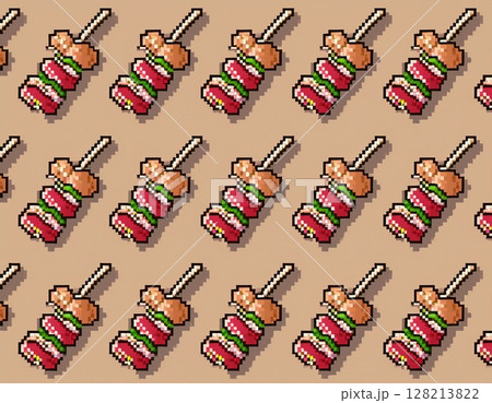 ドット絵風の焼き鳥のパターン背景 128213822
