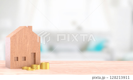 The House and coins for property or real estate concept 3d Rendering. 128213911