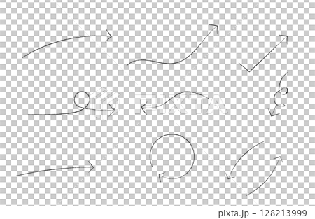 鉛筆スケッチ風 手描き矢印アイコンセット 128213999