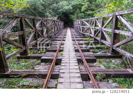 屋久島国立公園　トロッコ線路と橋梁(秋) 128214051
