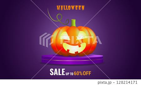 Halloween sale promo banner template offer design. Festive creepy design poster website. Vector illustration. Halloween sale promo banner template offer design. Festive creepy design poster website. Vector illustration. 128214171