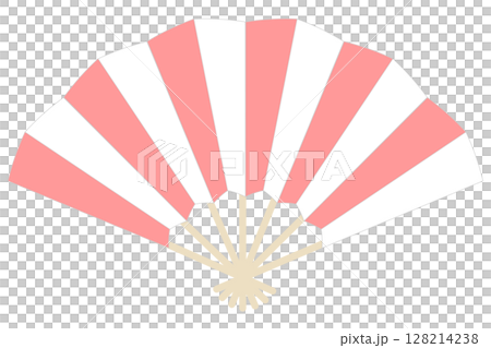 赤ピンク色の扇イラスト素材アイコン　シンプル白バック　ベクターpng 128214238