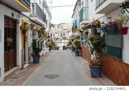 Colorful Flower Street in Old Town Estepona, Malaga, Spain Colorful Flower Street in Old Town Estepona, Malaga, Spain 128214461
